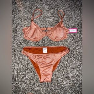 Orange copper sparkle shimmer bikini. Bottoms worn once, top is brand new
